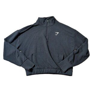 Womens Gymshark Cropped Black Logo 1/4 Zip Sweatshirt Small Gym Run Y2K